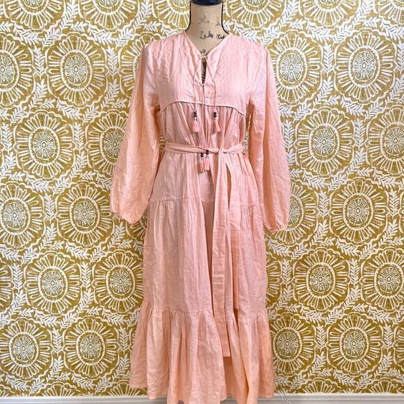 Emerson Fry India Collection Heirloom Lurex Stripe Cotton Midi Dress size XS/S - Picture 6 of 13